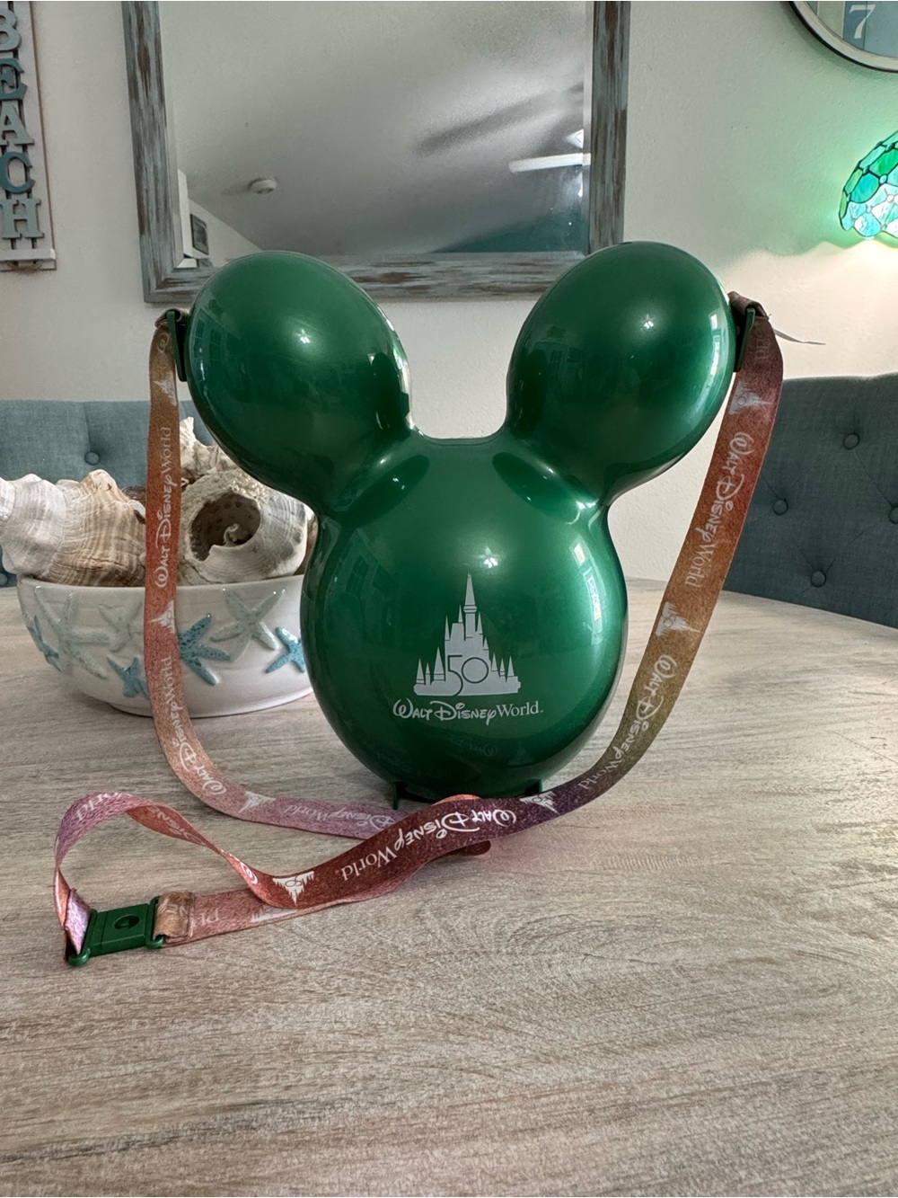 Disney Green Mickey Ear Popcorn Bucket with Ombre Lanyard